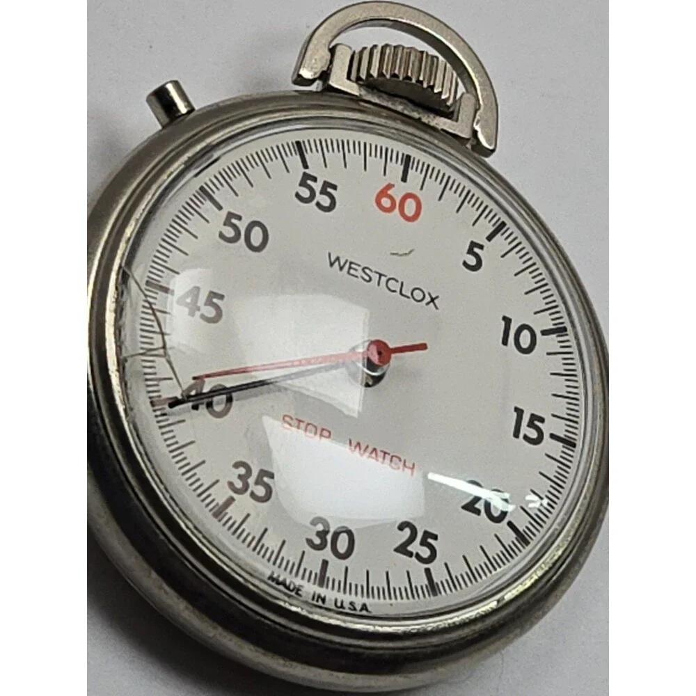 Vintage Westclox Mechanical Stopwatch USA Made Wind Up Pocket Timer Silver Retro